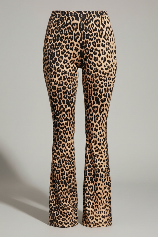 Pantalon Léopard Évasé Imprimé Taille Haute Stretch - Maille - vue 3