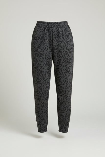 Pantalon Léopard Gris Foncé Molletonné Décontracté Femme - Imprimé - vue 3