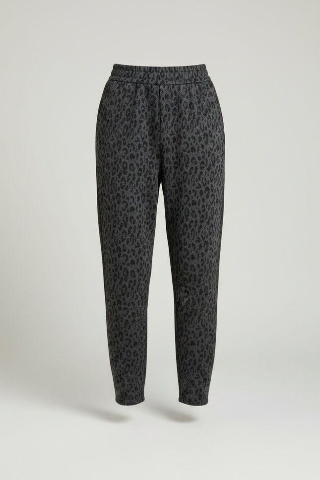 Pantalon Léopard Gris Foncé Molletonné Décontracté Femme - Imprimé - vue 3