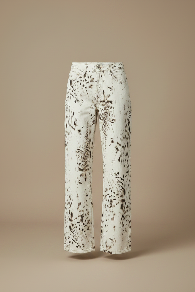 Pantalon Léopard Blanc Imprimé Large Vintage Denim - Jean - vue 3