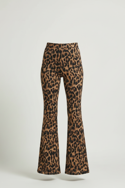 Pantalon Léopard Évasé Imprimé Marron Confortable Femme - Maille - vue 3