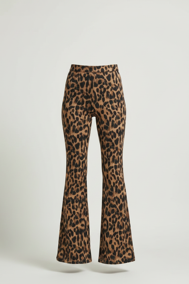 Pantalon Léopard Évasé Imprimé Marron Confortable Femme - Maille - vue 3