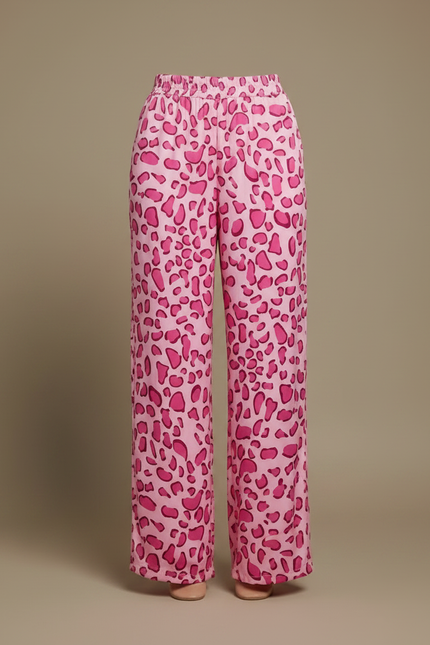 Pantalon Léopard Rose Fluide Imprimé Taille Haute - Viscose - vue 3