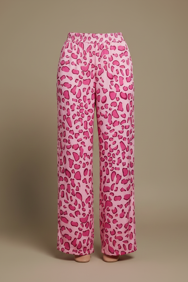 Pantalon Léopard Rose Fluide Imprimé Taille Haute - Viscose - vue 3