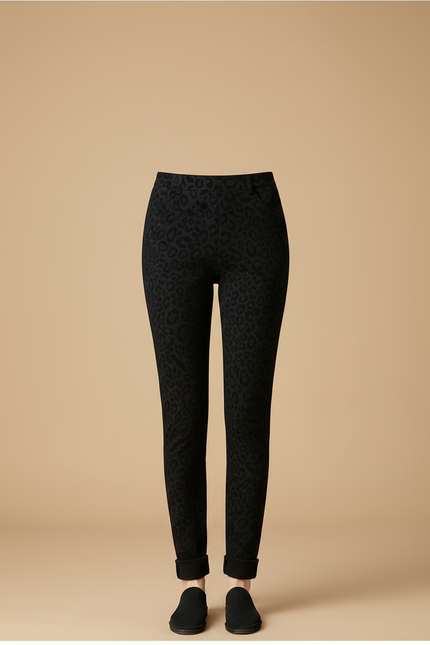 Pantalon Léopard Noir Imprimé Slim Élastique Femme - Maille - vue 3