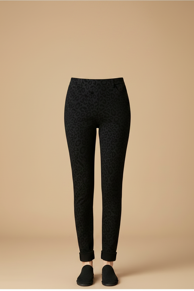 Pantalon Léopard Noir Imprimé Slim Élastique Femme - Maille - vue 3