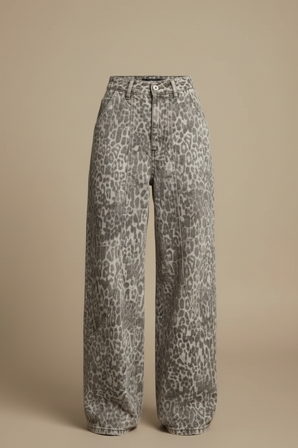 Pantalon Léopard Ample Imprimé Lavé Taille Haute - Jean - vue 3
