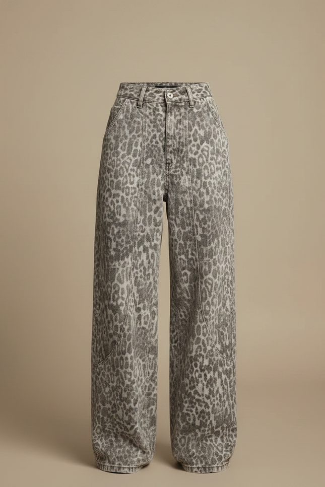 Pantalon Léopard Ample Imprimé Lavé Taille Haute - Jean - vue 3
