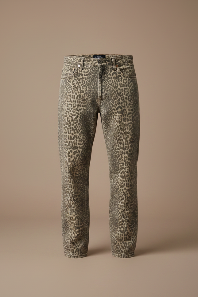 Pantalon Léopard Ample Imprimé Marron Décontracté Denim - Jean - vue 3