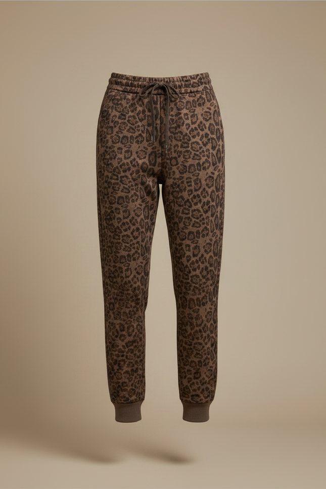 Pantalon Léopard Marron Imprimé Ample Décontracté Fluide - Molleton - vue 3
