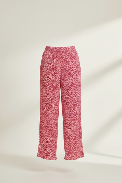Pantalon Léopard Rose Plissé Fluide Taille Haute - Viscose - vue 3