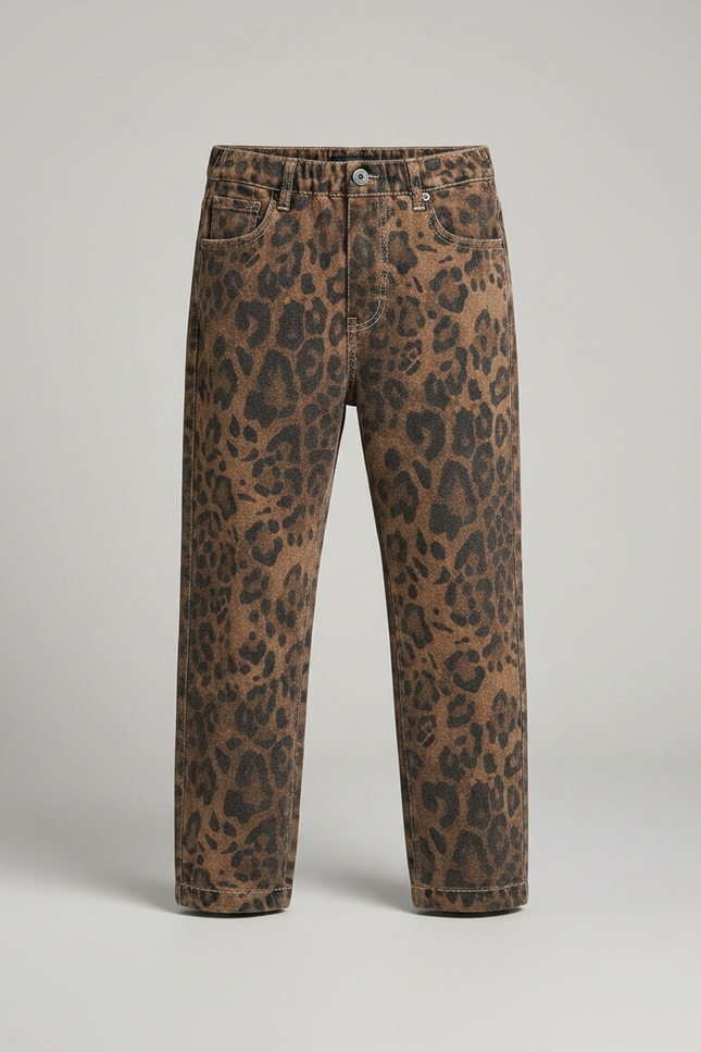 Pantalon Léopard Enfant Denim Ample Marron Imprimé - Jean - vue 3