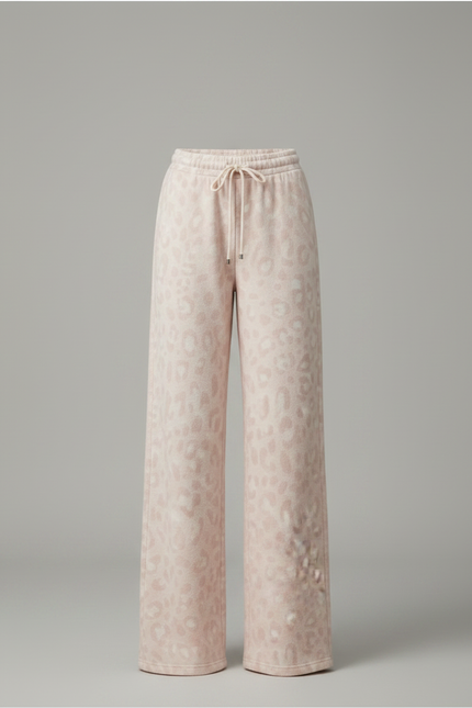 Pantalon Léopard Rose Ample Molletonné Taille Haute - vue 3