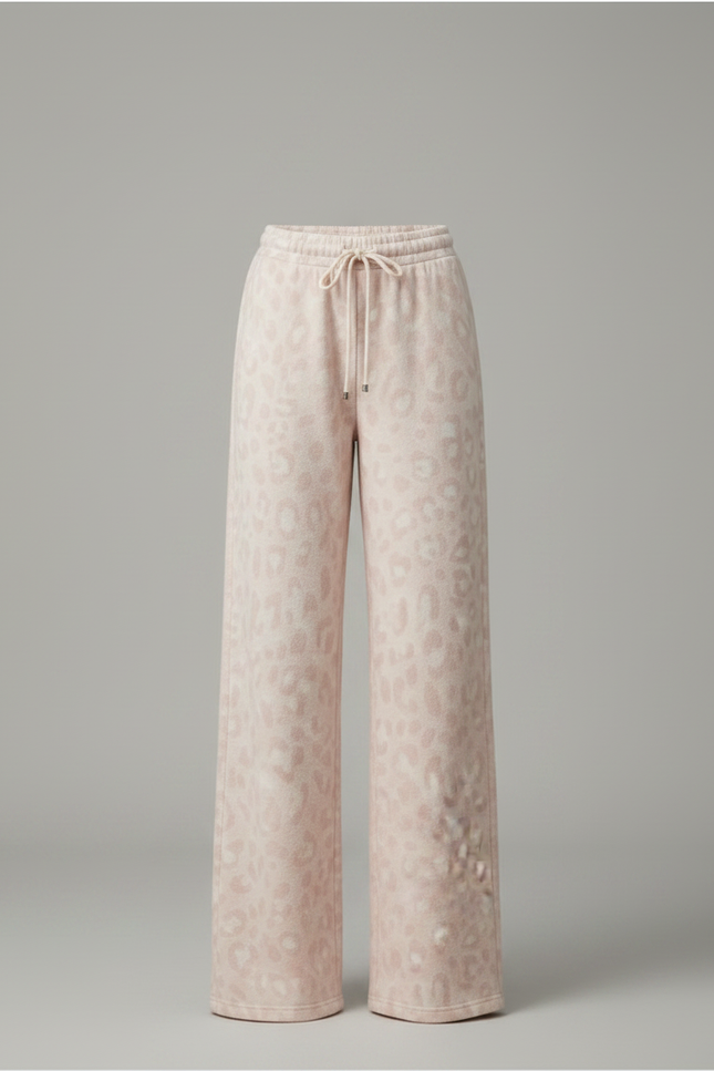 Pantalon Léopard Rose Ample Molletonné Taille Haute - vue 3