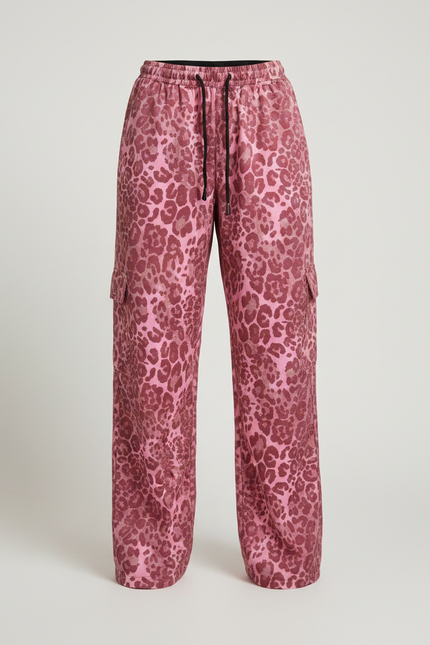 Pantalon Léopard Rose Satiné Ample Imprimé Y2K - vue 3