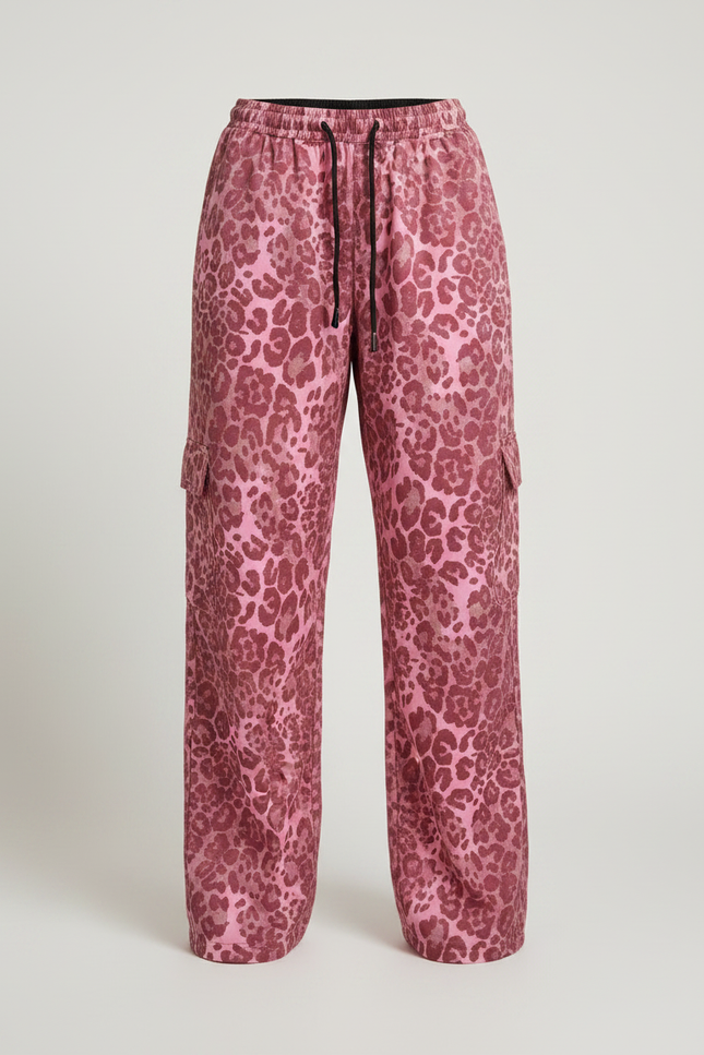 Pantalon Léopard Rose Satiné Ample Imprimé Y2K - vue 3
