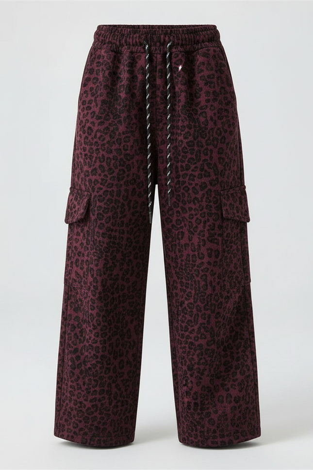 Pantalon Léopard Cargo Ample Bordeaux Enfant - Molleton - vue 3