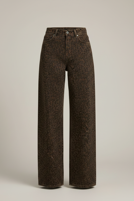 Pantalon Léopard Marron Ample Streetwear Denim Femme - Jean - vue 3