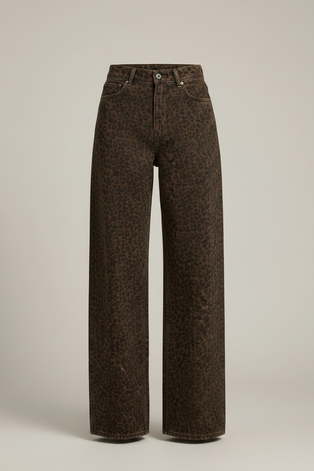 Pantalon Léopard Marron Ample Streetwear Denim Femme - Jean - vue 3