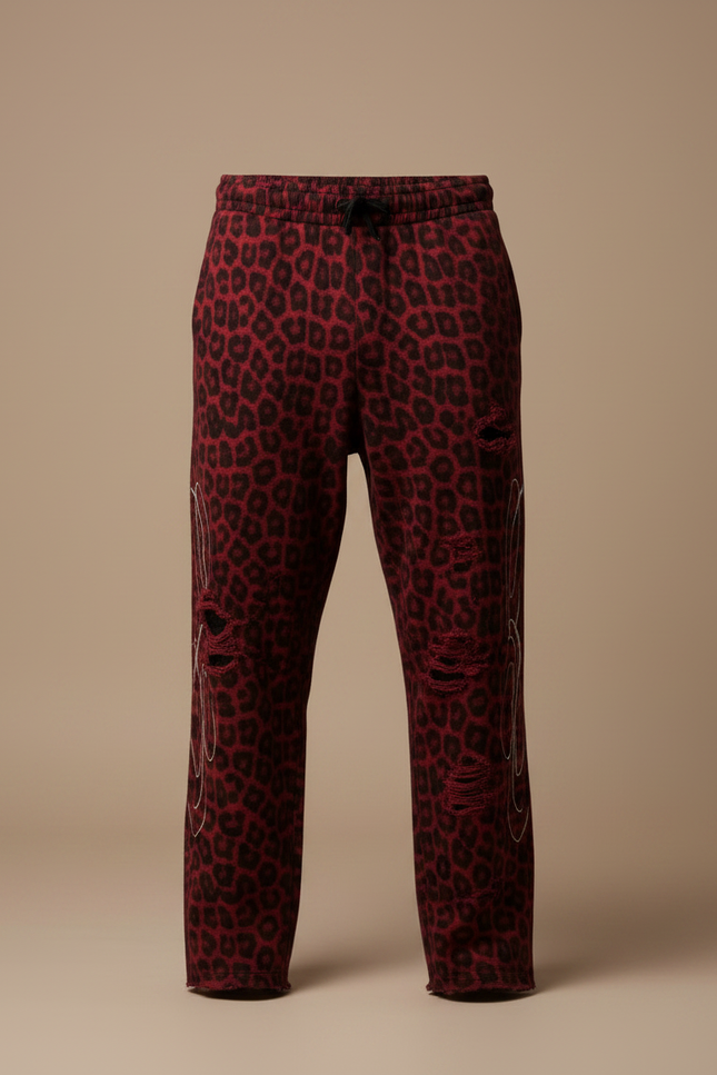 Pantalon Léopard Rouge Ample Imprimé Homme Détruit - Molleton - vue 3