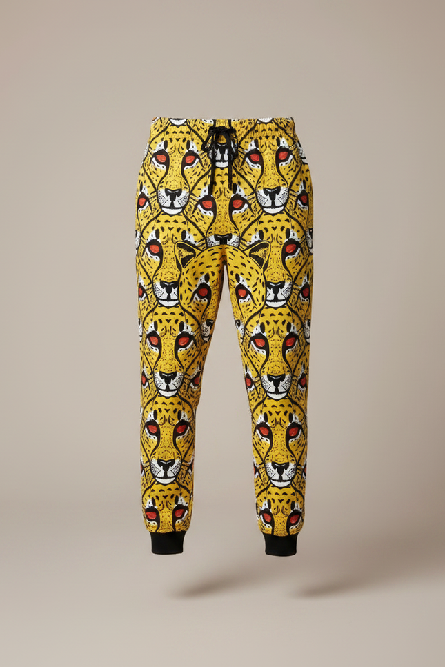 Pantalon Léopard Jaune Imprimé Visage Animal Homme - Molleton - vue 3