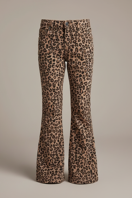 Pantalon Léopard Marron Imprimé Évasé Coton Enfant - Cordé - vue 3