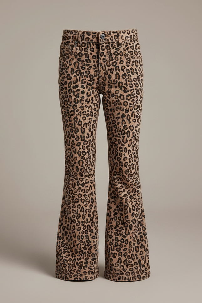 Pantalon Léopard Marron Imprimé Évasé Coton Enfant - Cordé - vue 3
