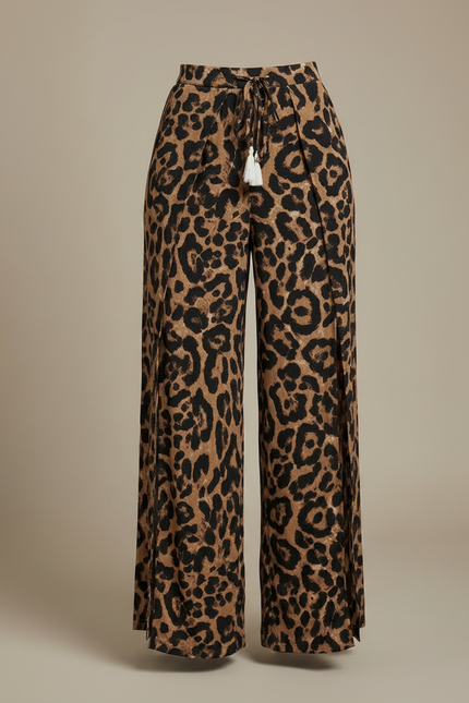 Pantalon Léopard Fluide Fendu Taille Haute Élégant - Imprimé Viscose - vue 3