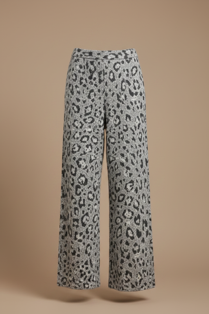 Pantalon Léopard Gris Ample Tricoté Décontracté Femme - Maille - vue 3