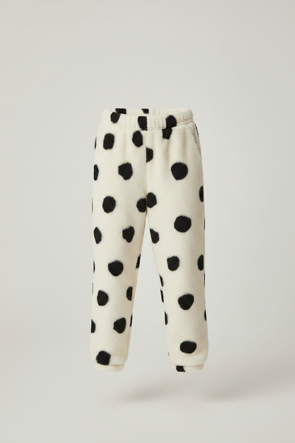 Pantalon Léopard Polaire Noir Blanc Ample Enfant - Beige Molleton - vue 3