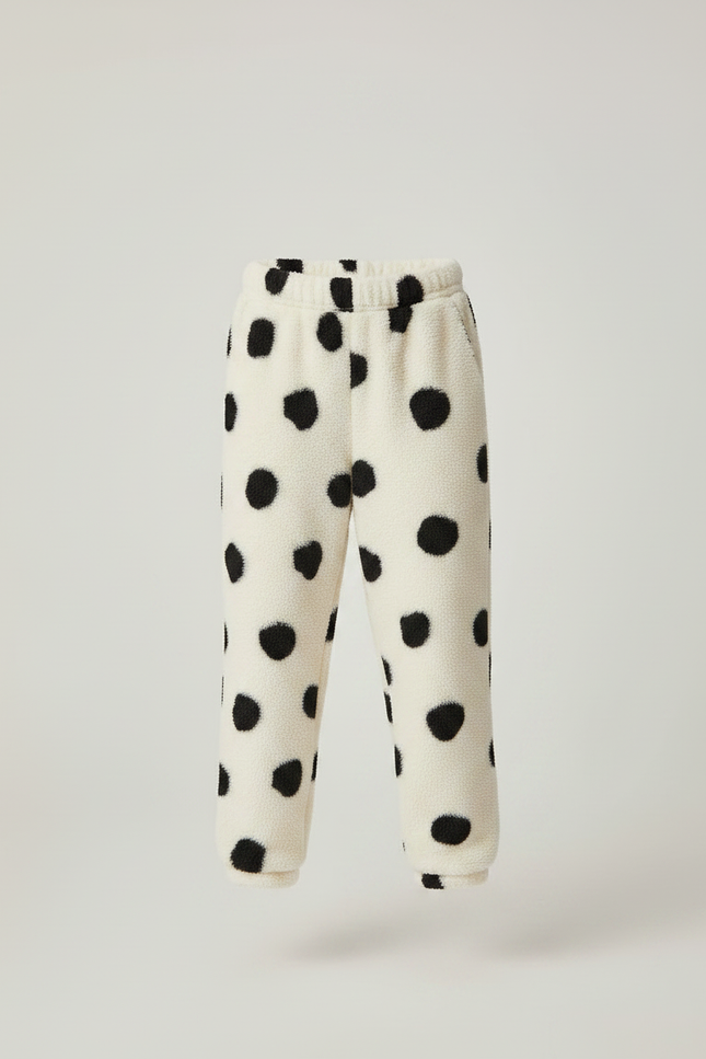 Pantalon Léopard Polaire Noir Blanc Ample Enfant - Beige Molleton - vue 3