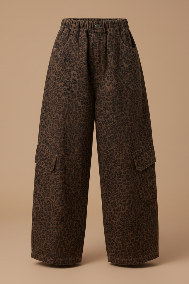 Pantalon Léopard Marron Cargo Ample Fille - Molleton - vue 3
