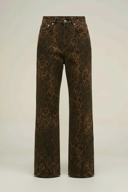 Pantalon Léopard Marron Jean Ample Lavé Vintage - Imprimé - vue 3