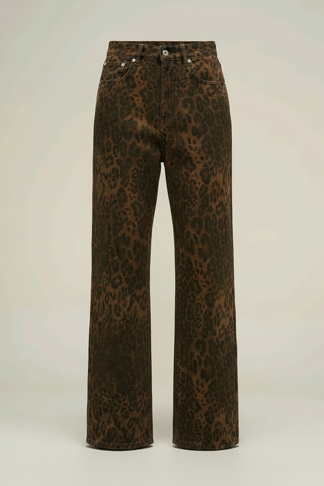 Pantalon Léopard Marron Jean Ample Lavé Vintage - Imprimé - vue 3