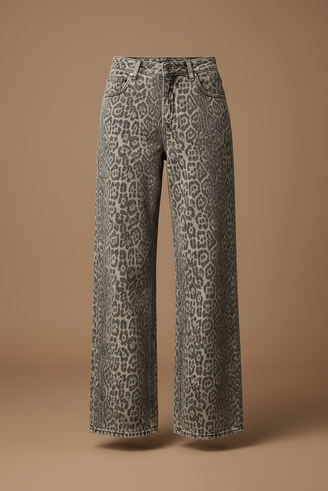 Pantalon Léopard Jean Ample Délavé Femme - Imprimé - vue 3