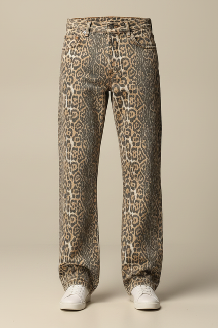Pantalon Léopard Homme Ample Imprimé Vintage Denim - Jean - vue 3