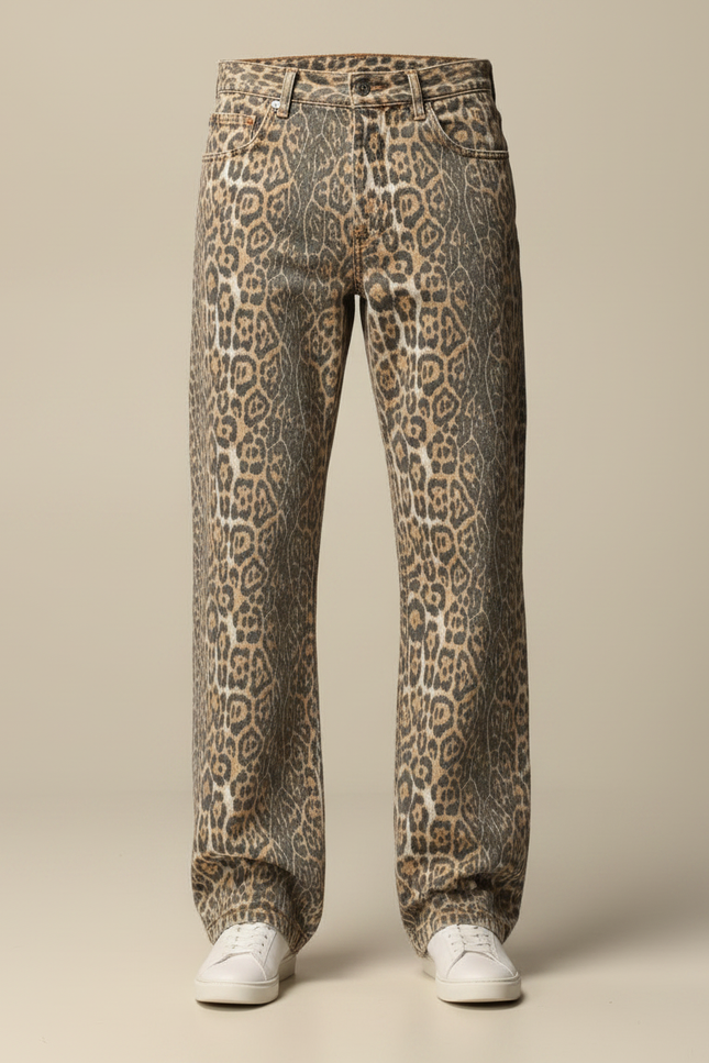 Pantalon Léopard Homme Ample Imprimé Vintage Denim - Jean - vue 3