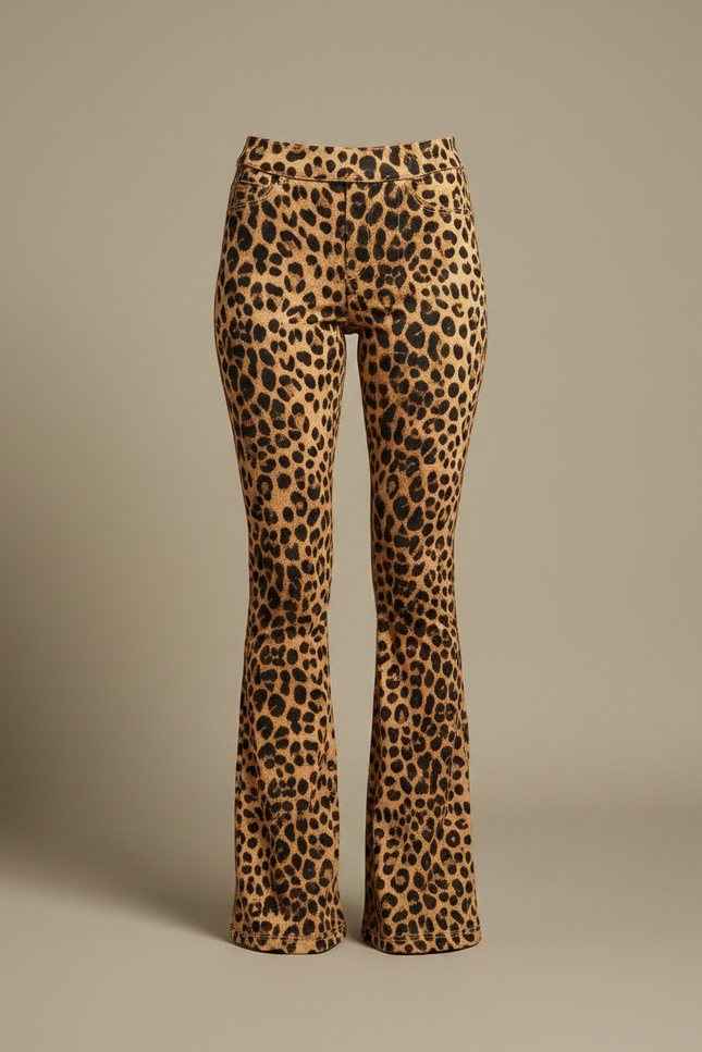 Pantalon Léopard Évasé Femme Imprimé Marron Ajusté - Maille - vue 3