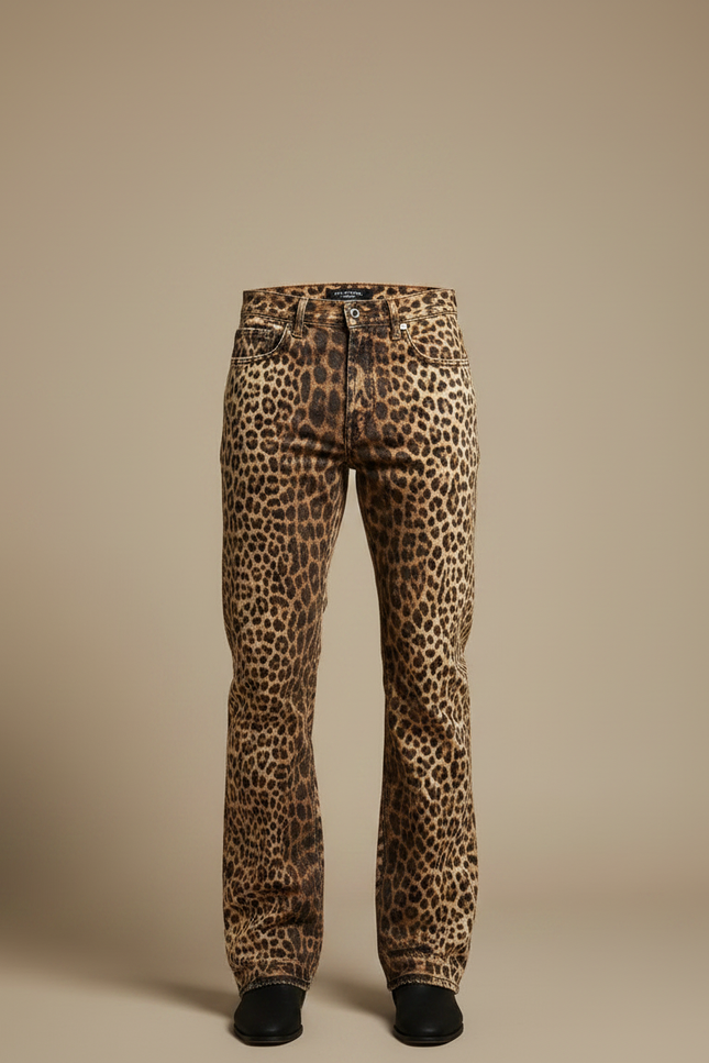 Pantalon Léopard Homme Imprimé Ample Marron Décontracté - Coton - vue 3