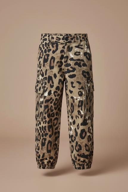 Pantalon Léopard Cargo Ample Enfant Marron Imprimé - Toile - vue 3