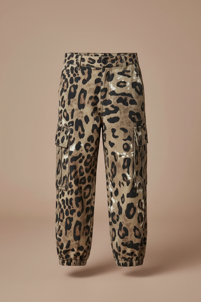 Pantalon Léopard Cargo Ample Enfant Marron Imprimé - Toile - vue 3