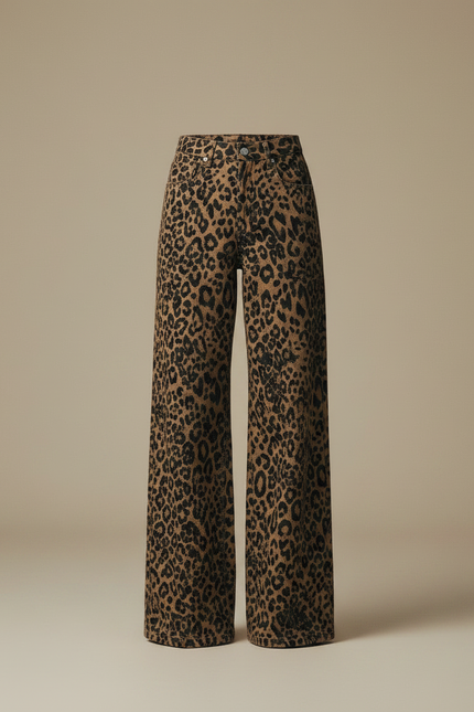 Pantalon Léopard Marron Ample Imprimé Fluide Femme - Coton - vue 3