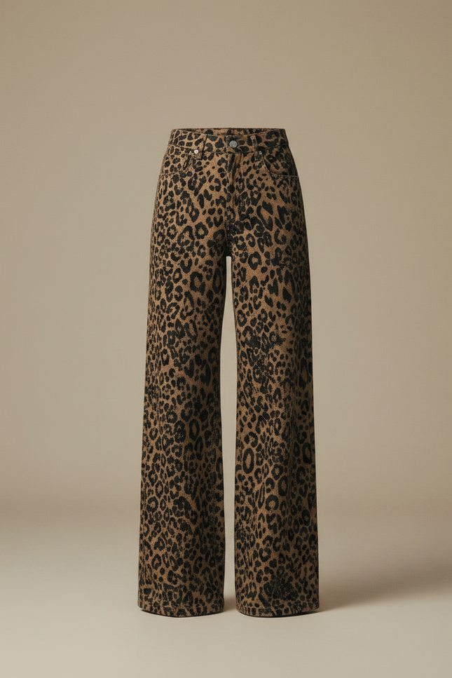 Pantalon Léopard Marron Ample Imprimé Fluide Femme - Coton - vue 3