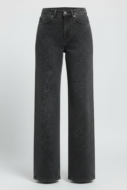 Pantalon Léopard Gris Ample Taille Haute Droit - Jean - vue 3