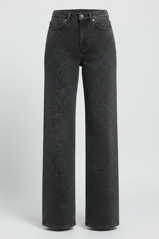 Pantalon Léopard Gris Ample Taille Haute Droit - Jean - vue 3