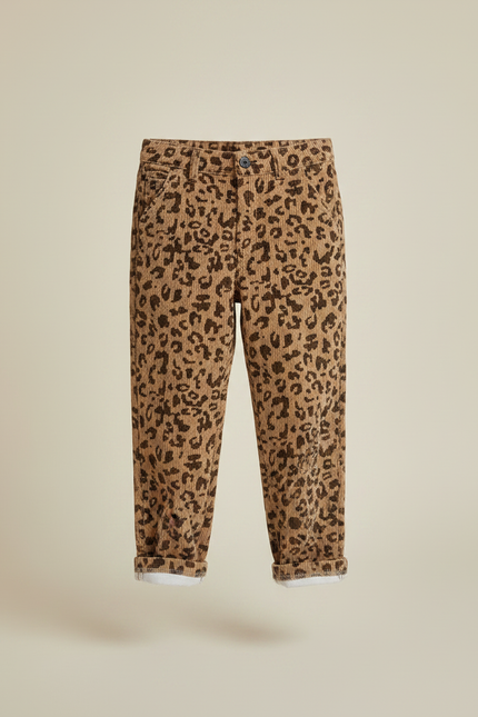 Pantalon Léopard Côtelé Marron Ample Enfant - Cordé - vue 3