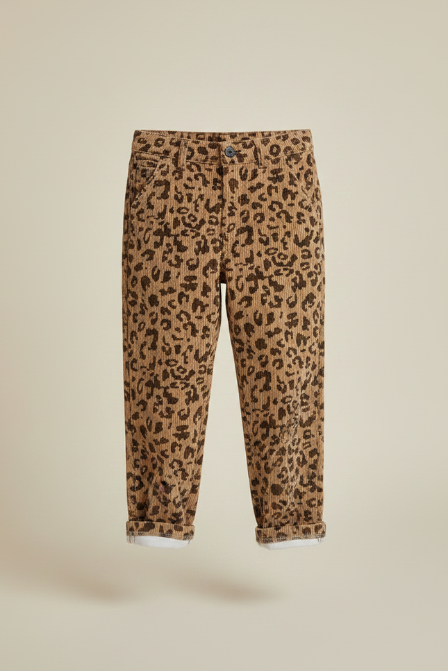 Pantalon Léopard Côtelé Marron Ample Enfant - Cordé - vue 3