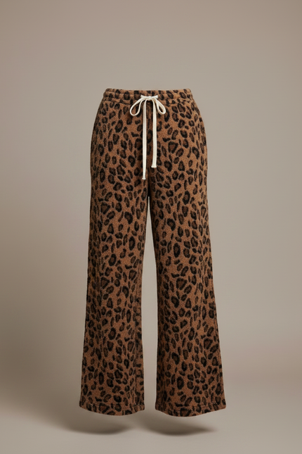 Pantalon Léopard Marron Ample Velours Doux Femme - vue 3