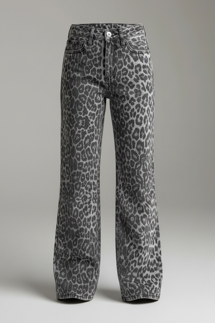 Pantalon Léopard Gris Ample Imprimé Denim Femme - Jean - vue 3