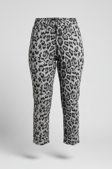 Pantalon Léopard Cropped Moulant Gris Imprimé Animal - Maille - vue 3